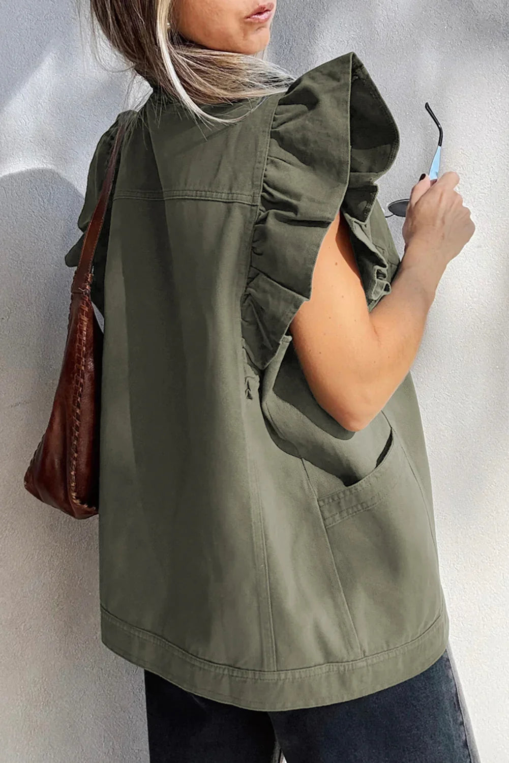 Gilet veste en jean uni Green Bay Ruffle