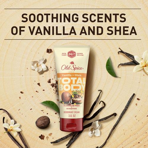 Old Spice Whole Body Deodorant Cream For Men, Aluminum Free, Vanilla + Shea Scent, 24/7 Odor Protection, 24/7 Lasting Freshness, Dermatologist Tested, Gentle On Skin, Safe To Use All Over, 3.0 Oz