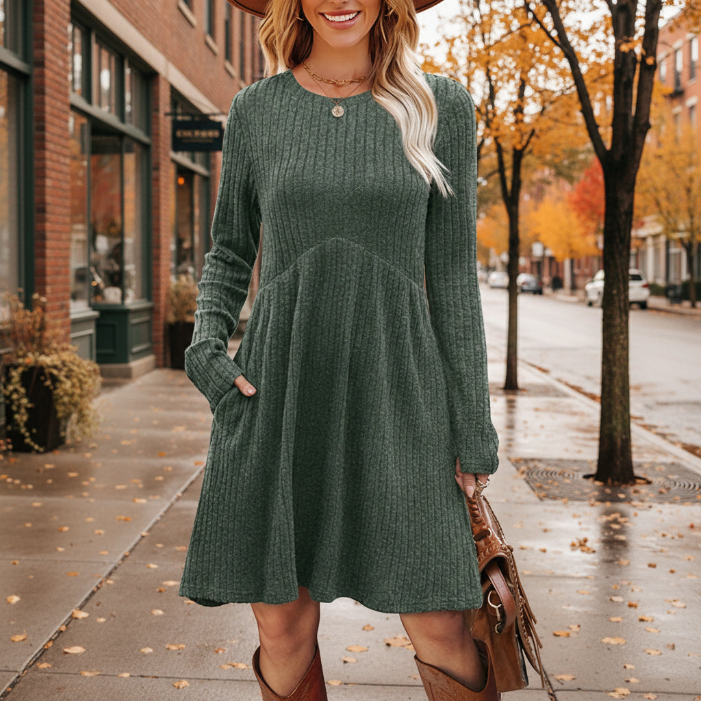Robe pull unie à manches longues pour femme