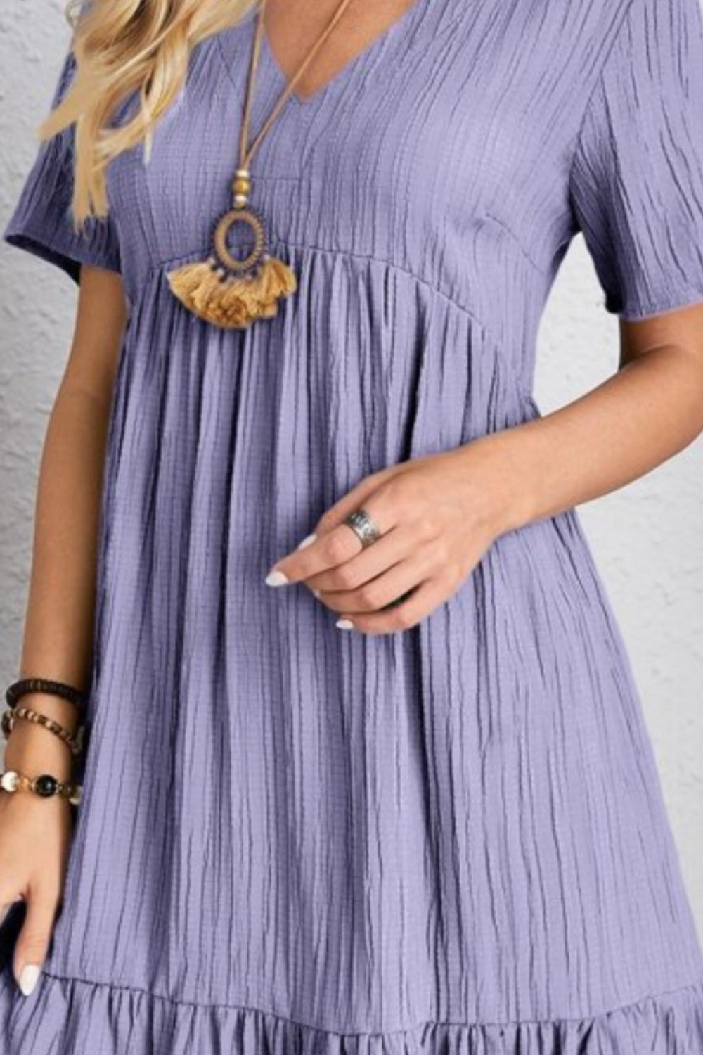 Robe Classique Col V Manches Courtes Décontractée et Confortable pour Femmes
