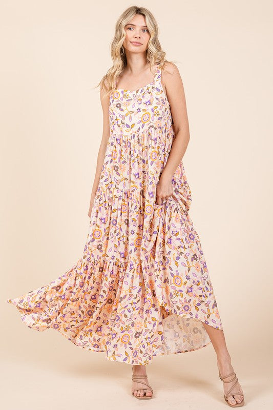 Nouvelle robe longue fluide sans manches à imprimé floral d'été – Robe florale élégante et flatteuse avec taille empire