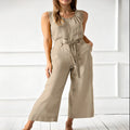 Pantalon en coton uni taille mi-haute longueur cheville pour femme
