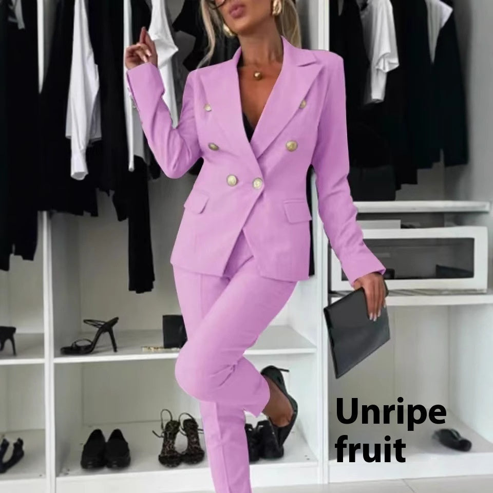 Ensemble blazer croisé à revers et pantalon zippé