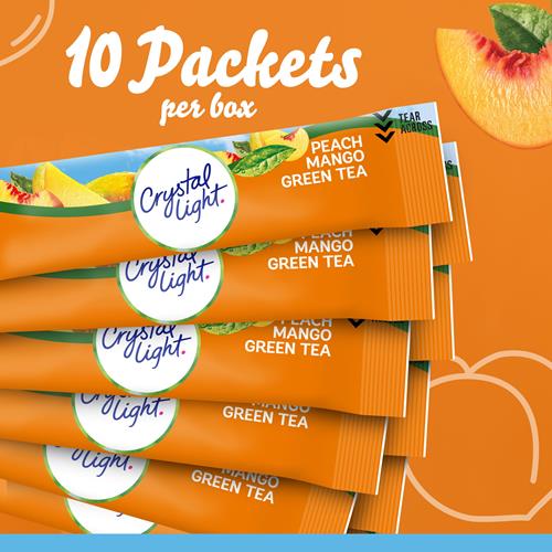 Crystal Light Thé vert pêche mangue arôme naturel, Mélange pour boisson en poudre, 10 sachets individuels