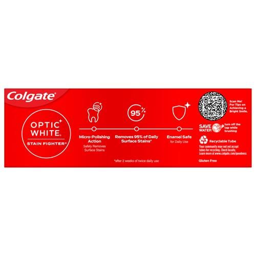 Colgate Optic White Stain Fighter Teeth Whitening Toothpaste, Anticavity Fluoride Toothpaste For Whitening Teeth, Helps Remove Daily Surface Stains, Fresh Mint, 4.2 Oz