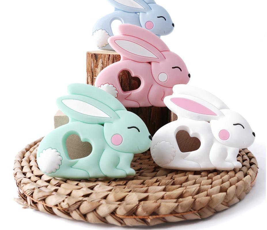 Bébé Anneau de Dentition Silicone Lapin Qualité Alimentaire Anneau de Dentition Lapin Allaitement Accessoires de Dentition Anneau de Dentition Animal en Silicone Pour Enfants et Bébés