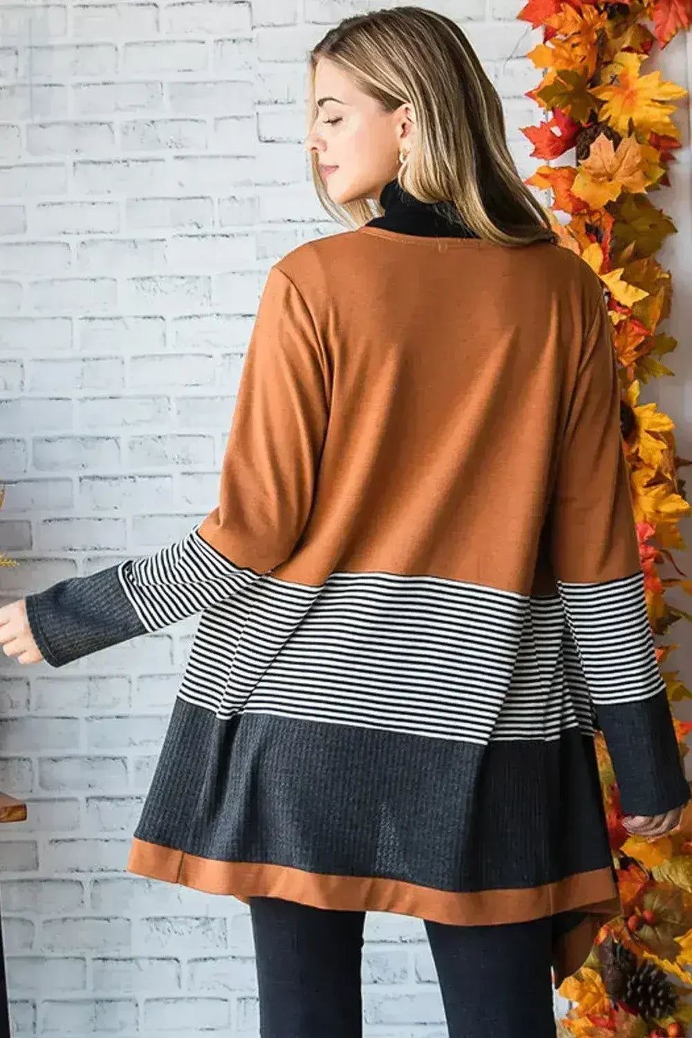 Gilet ouvert patchwork rayé color-block orange