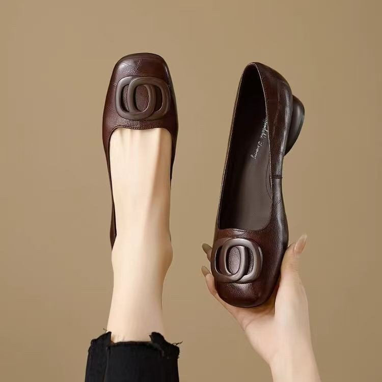 Ballerines plates Mary Jane vintage à bout rond et petit talon épais pour femme