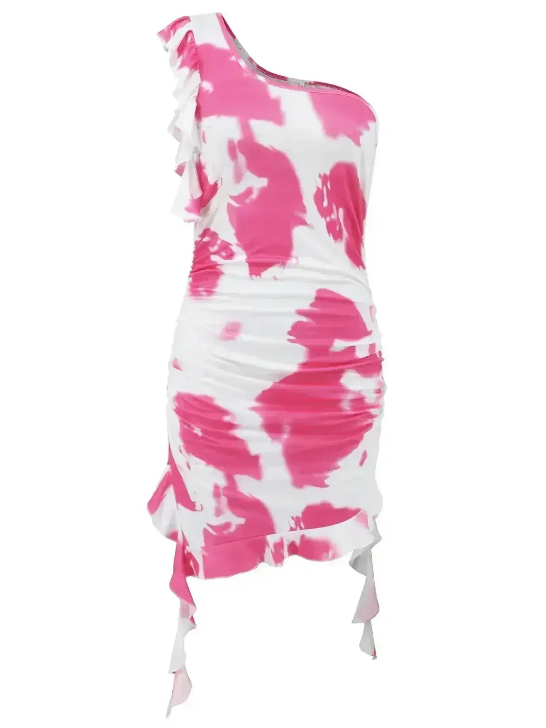 Mini-robe tie-dye à volants et à épaule unique