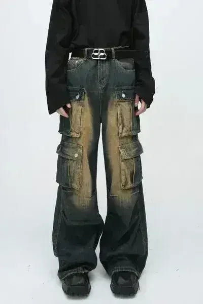 Jean taille haute avec poches cargo