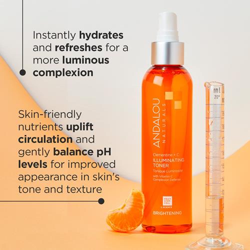 Andalou Naturals, Toner Facial Tonique Hydratant Équilibre le pH de la peau pour une peau nette et uniforme, Clémentine Plus C, 177 ml