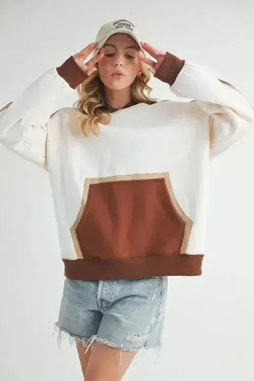 Sweat à capuche color block - Sweat-shirt à poche kangourou | Femstylo