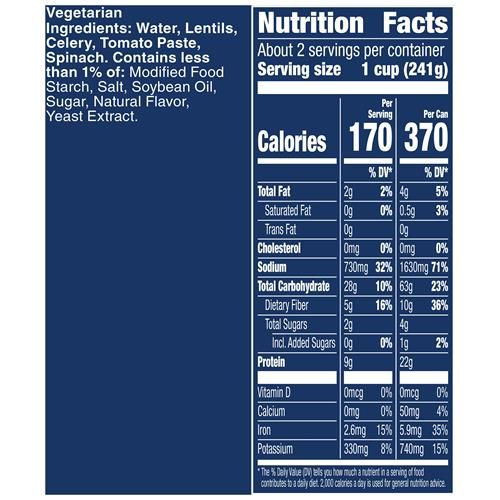 Progresso Soupe aux lentilles, Soupe en conserve classique aux légumes, Sans gluten, 538 g