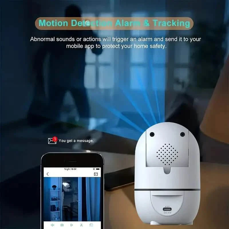 Lot de 2 caméras de sécurité sans fil – Rotation à 355°, vision nocturne, détection de mouvement, audio bidirectionnel