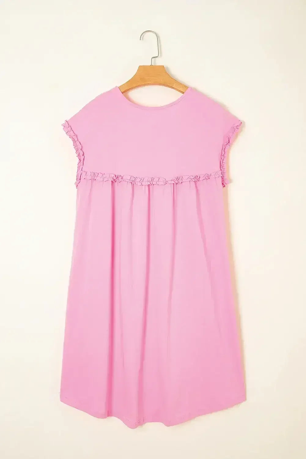 Mini-robe ample col rond à volants couleur avoine