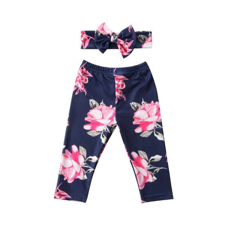 Pantalon d'été de luxe moderne pour bébés filles à motif floral avec bandeau Nouveau-né Enfants Filles Bas floraux Pantalons longs Pantalons à motif floral pour filles avec nœud