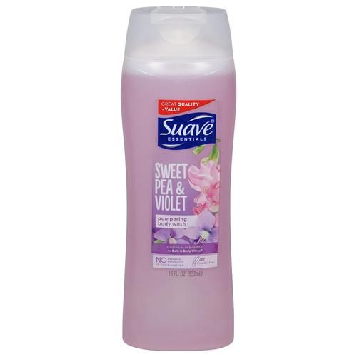Gel Douche Doux Suave Essentials, Pois de Senteur & Violette Avec une Essence de Mélange d'Huiles Florales, Infusé de Vitamine E & d'Extrait de Pois 532 ml