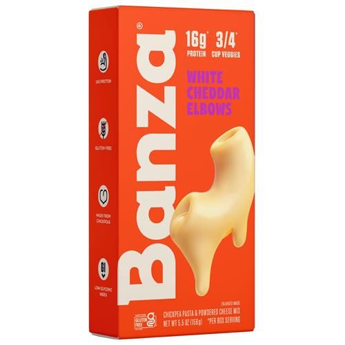 Banza Macaroni Coudes et Fromage Blanc Cheddar - Riche en Protéines, Sans Gluten et Faible en Glucides - 5,5 oz