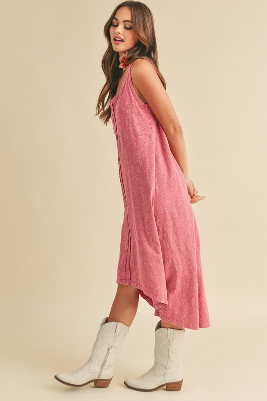 Robe d'été confortable pour femme, coupe midi, décolleté arrondi, ourlet asymétrique – Polyvalente, élégante et confortable pour toutes les occasions