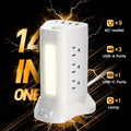 Multiprise tour 14-en-1 avec 4 ports USB et 9 prises CA, câble de 3 m, veilleuse 3 couleurs réglable