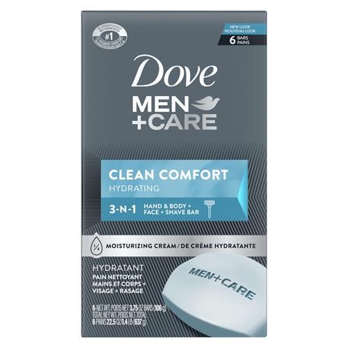 Dove Men + Care Pain Nettoyant Hydratant Peau Confort Pur Plus Hydratant Qu'un Savon Régulier 106 g 6 Barres