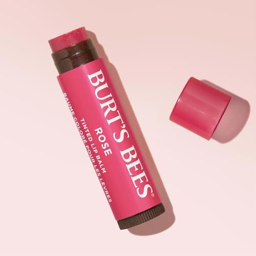 Baume teinté Burt's Bees, formule 2 en 1 longue durée, baume teinté infusé de beurre de karité hydratant pour un fini modulable d'apparence naturelle, Rose, 1 tube