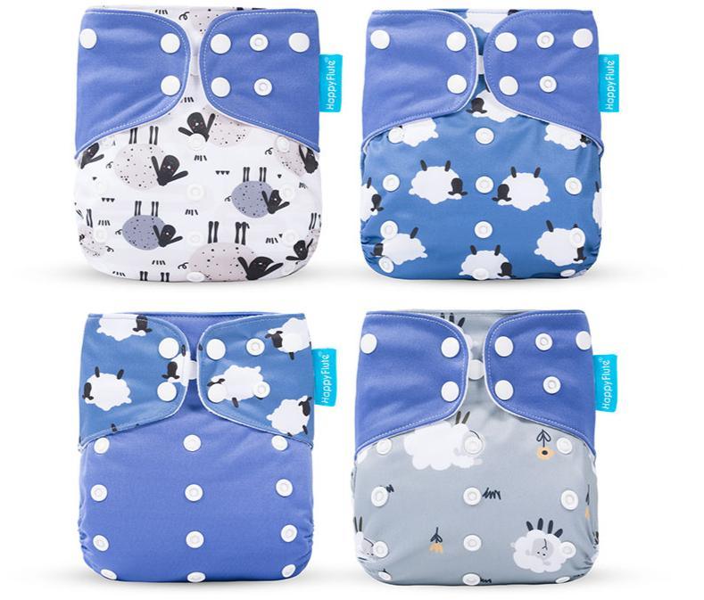 Lot de 4 couvre-couches lavables écologiques, couches en tissu réglables pour bébés garçons et filles