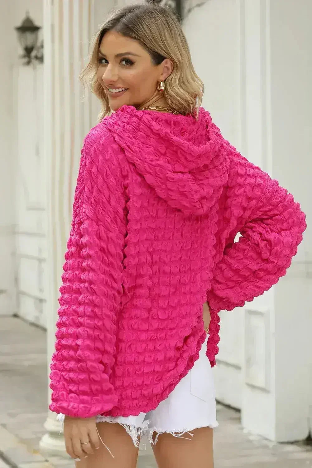 Sweat à capuche Rose Bubble Texturé Gaufre