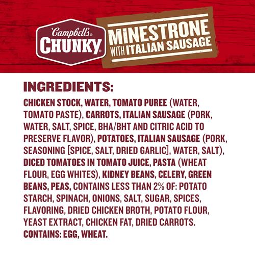 Soupe épaisse Campbell’s, minestrone à la saucisse italienne, boîte de 533 g