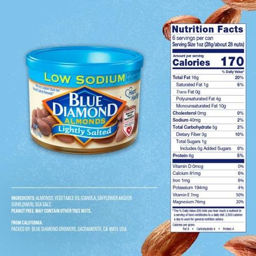 Amandes Blue Diamond, légèrement salées, faible en sodium, 170 g