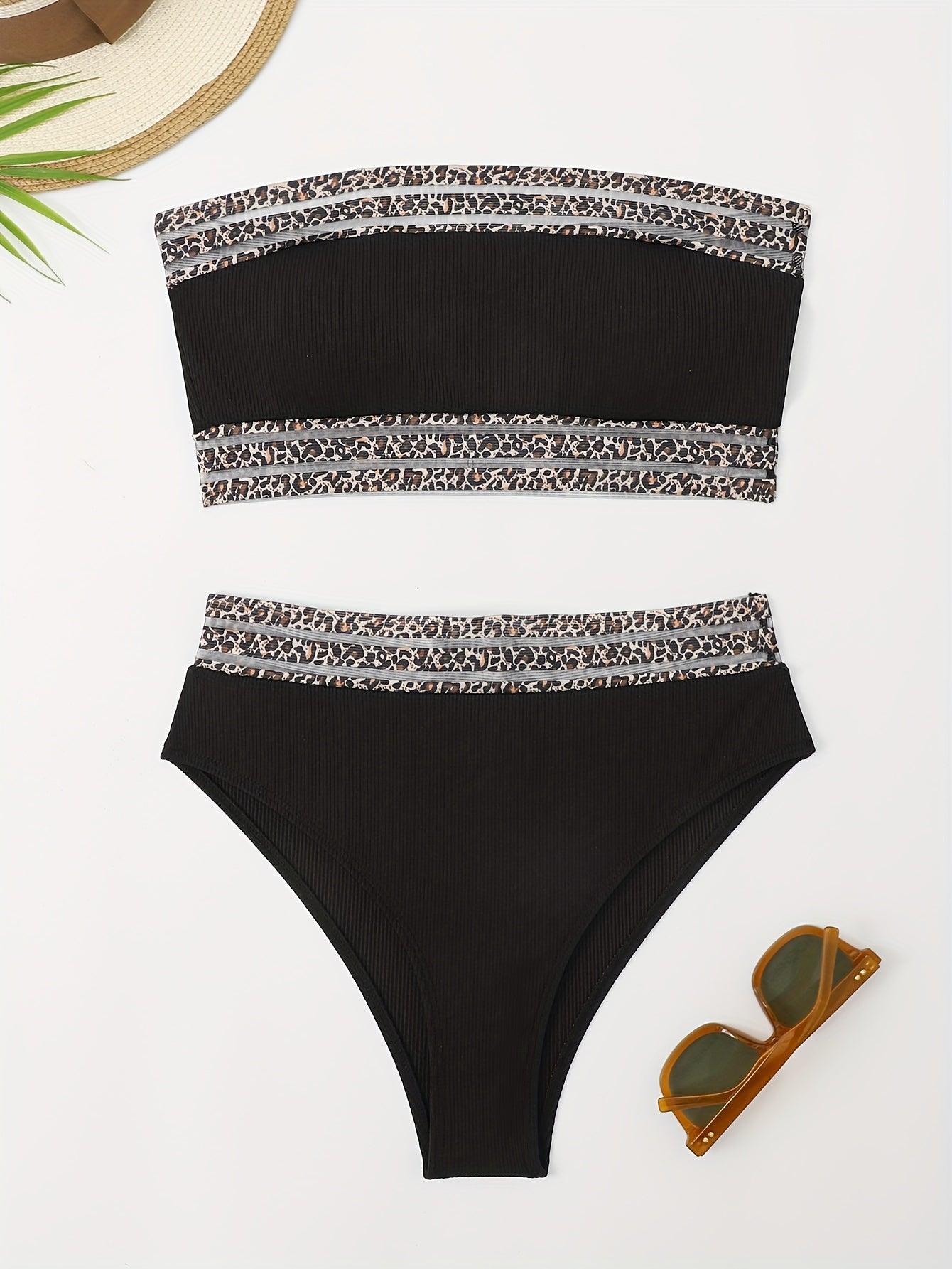 Maillot de Bain Deux Pièces Femme Bikini Taille Haute Bandeau Imprimé Léopard – Ensemble Bikini Super Élastique avec Détails en Maille Séduisants et Coupe Flatteuse – Maillot de Bain Chic Imprimé Animal pour la Plage, la Piscine et les Vacances d'Été
