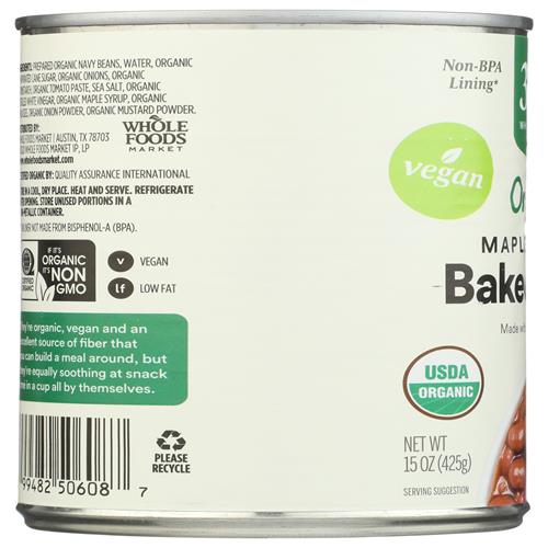 Whole Foods Market, Haricots blancs biologiques à la mélasse, Érable et oignon, 425 g