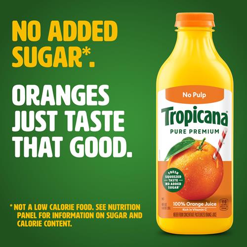 Jus d'orange Tropicana Pure Premium 100% Original, sans pulpe, sans sucre ajouté, bouteille de 1,36 litre