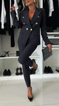 Ensemble blazer croisé à revers et pantalon zippé