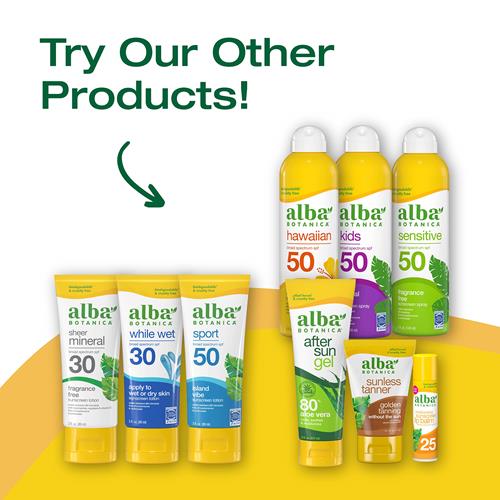 Alba Botanica Spray Solaire Enfants Visage et Corps, Fruits Tropicaux, Large Spectre FPS 50, Résistant à l'eau, Flacon de 147 ml