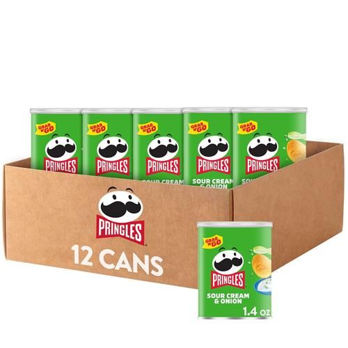 Chips croustillantes de pommes de terre Pringles, collations pour le déjeuner, collations pour le bureau et les enfants, à emporter, saveur crème aigre et oignon (12 boîtes)