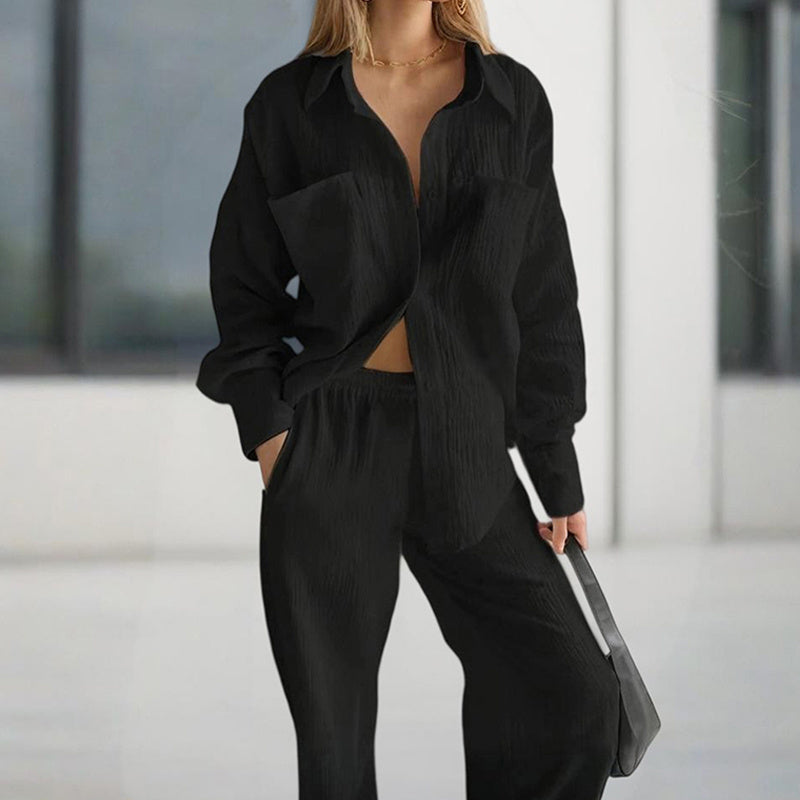 Ensemble décontracté pour femme, couleur unie