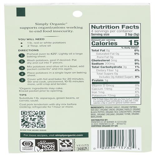 Mélange d'assaisonnement pour légumes ail et herbes Simply Organic, certifié biologique, végétalien | 20 g