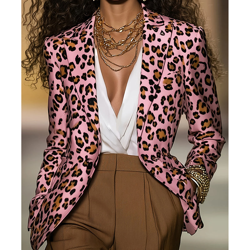 Blazer léopard rose pour femme