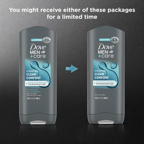 Gel douche hydratant Dove Men+Care Hydrating Clean Comfort pour homme avec la technologie hydratante MicroMoisture 24h, 400 ml