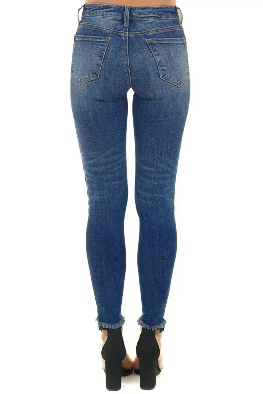 Jeans skinny délavé pour femme, bleu foncé, imprimé léopard, effet vieilli