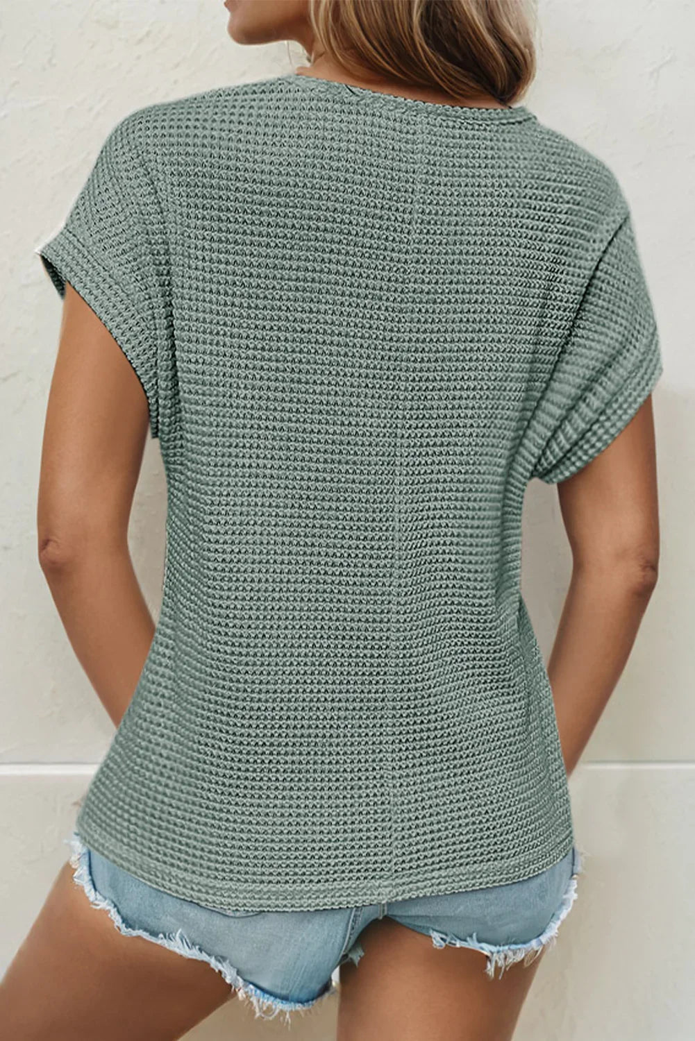 Haut en maille gaufrée patchwork vert brumeux