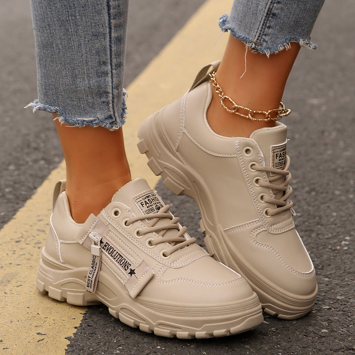Baskets de sport à lacets et fermeture éclair latérale pour femme