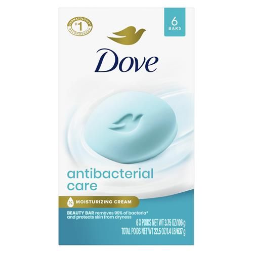 Pain de toilette antibactérien Dove 6 pains pour une peau propre et hydratée, élimine les bactéries, 106 g