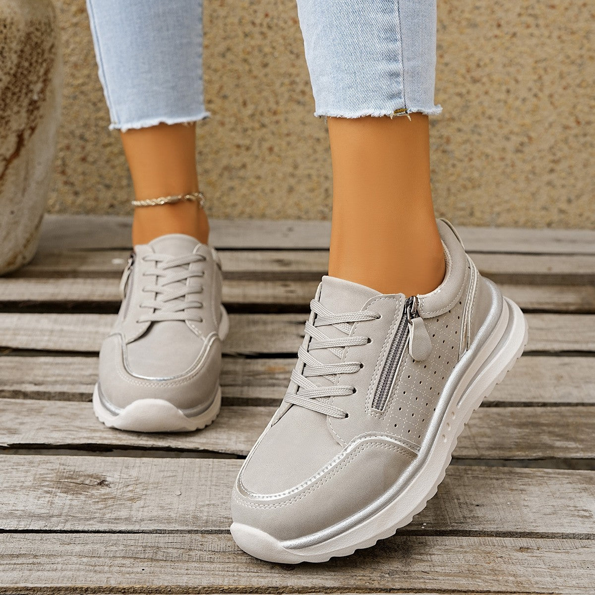 Baskets montantes à talon épais et fermeture éclair latérale – 3 couleurs EU 36-43