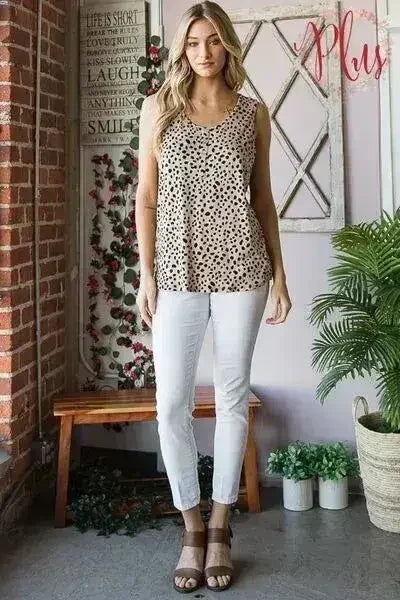 Haut sans manches Heimish à imprimé animalier, boutonné sur le devant, taille plus