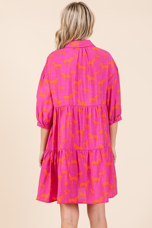 Mini-robe chemise boutonnée imprimé zèbre pour femmes – Robe fluide, audacieuse et tendance avec poches et étages superposés