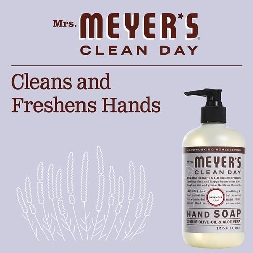 Savon pour les mains Mrs. Meyers Clean Day, formulé avec des huiles essentielles, formule biodégradable, Lavande, 370 ml