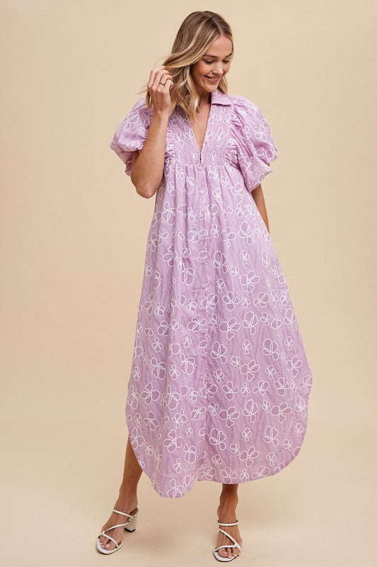Robe Longue D'Été Fleurie Romantique à Manches Bouffantes Élégante et Féminine pour Femme