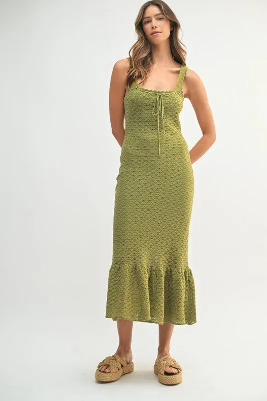 Robe Midi Femme Sans Manches En Crochet À Ourlet Volanté – Robe en Maille Crochetée, Robe à Ourlet Volanté Unique, Robe Midi Sans Manches, Robe Midi d'Été, Robe en Crochet Élégante